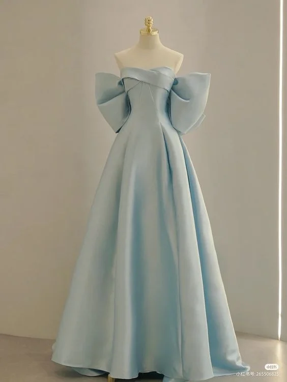 ashionable dressBlue Strapless Satin Long Prom Dress Elegant Formal Gown Blue Bridesmaid Dress Y589