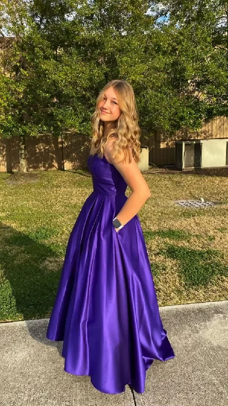 lace-up dressSimple Purple Spaghetti Straps Prom Dress,A-line Graduation Dress Y913