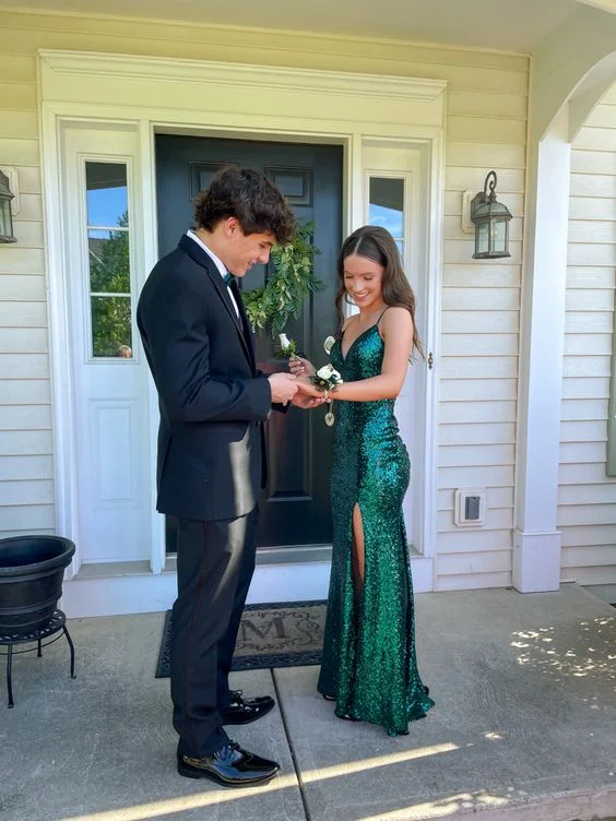 wool dressClassy Mermaid Green Sequins Prom Dress With Split Y1282