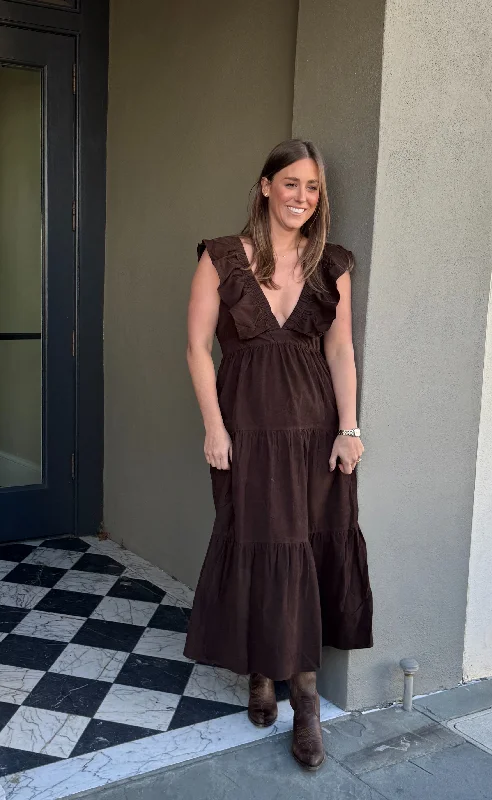Blowout Sale Savannah Midi Dress Chocolate Corduroy