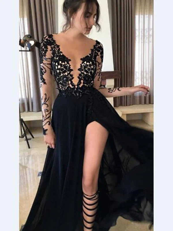 Overstock Sale Black Prom Dress Sexy A-line Long Sleeve Prom Dress/Evening Dress MK578