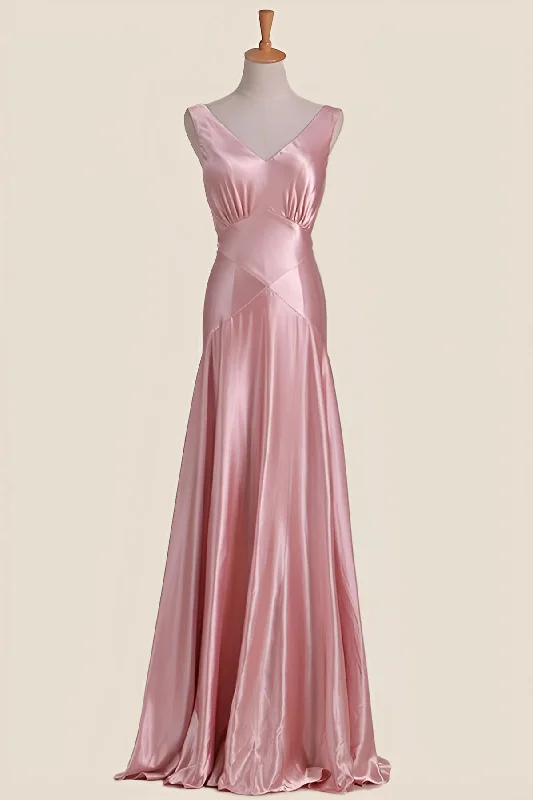 sleek dressPink V Neck Sheath Long Party Dress