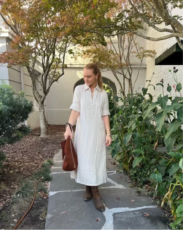 Online Exclusive Darren Midi Dress Short Sleeve Oatmeal Linen