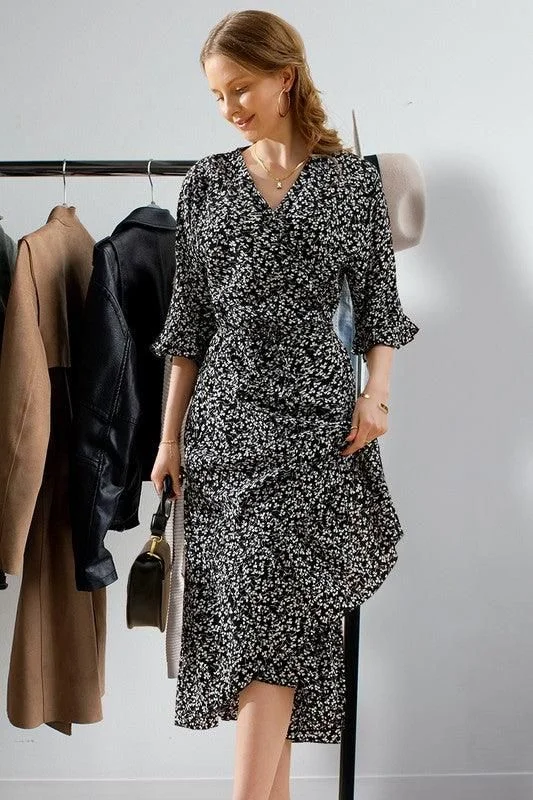 Act Now relaxed fit dressSIDE SLIT RUFFLED MIDI DRESS