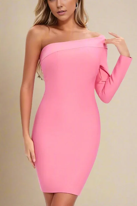 stylish party dressKelly Long Sleeve Bandage Mini Dress - Hot Pink