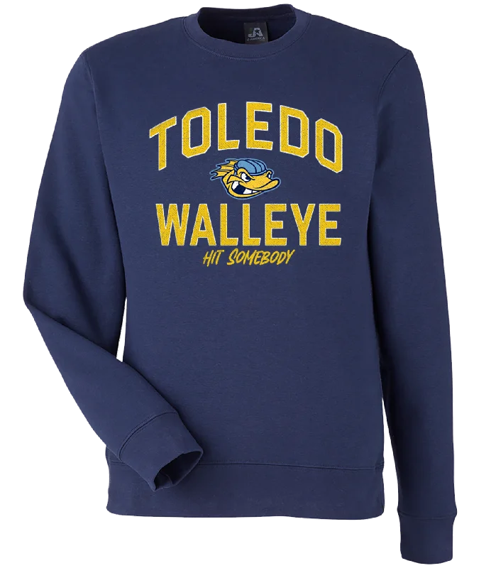 high-end athletic hoodieToledo Walleye Navy BTB Fleece Crewneck