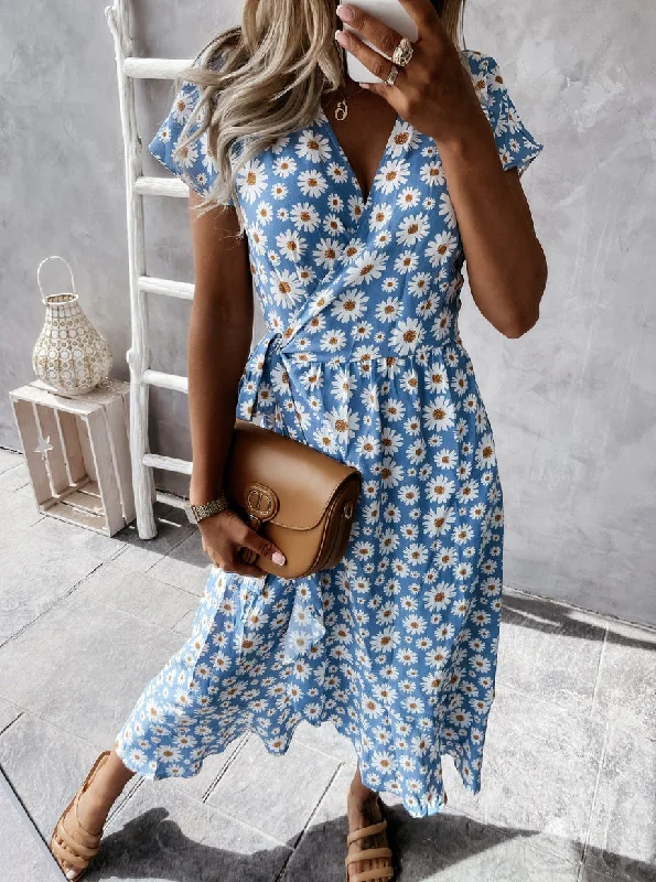 Factory Direct Sale long sleeve dressDancing In The Moonlight Floral Wrap Dress