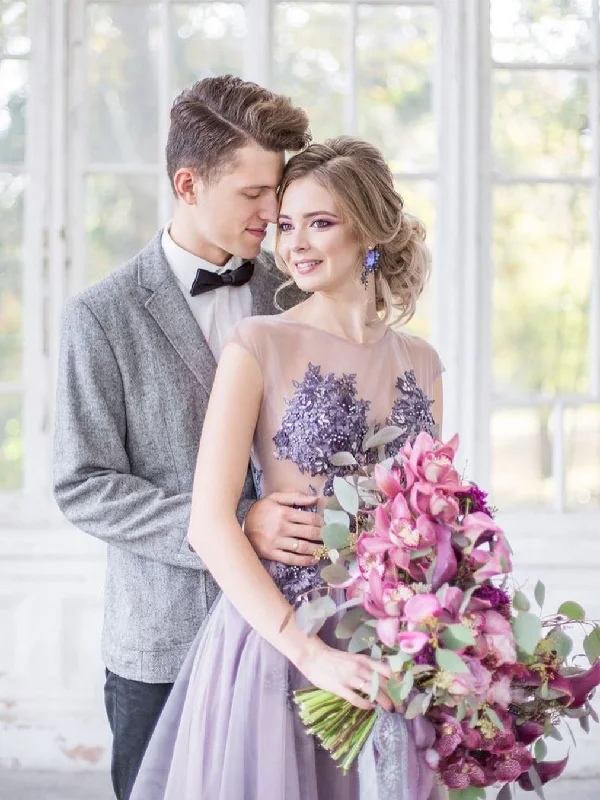 Exclusive Online Offer Gorgeous See Through Scoop Applique Lilac Long Prom Dress Evening Dresses NA4010