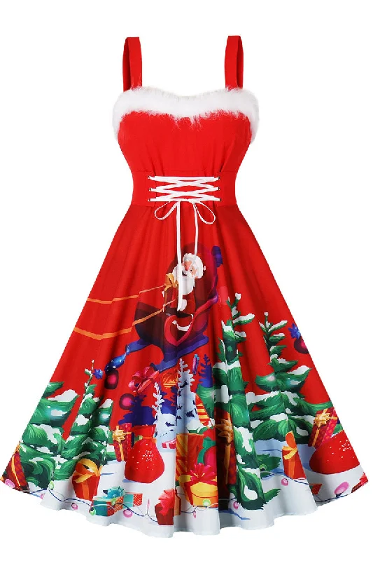 floral midi dressSanta Print Red A-line Christmas Dress