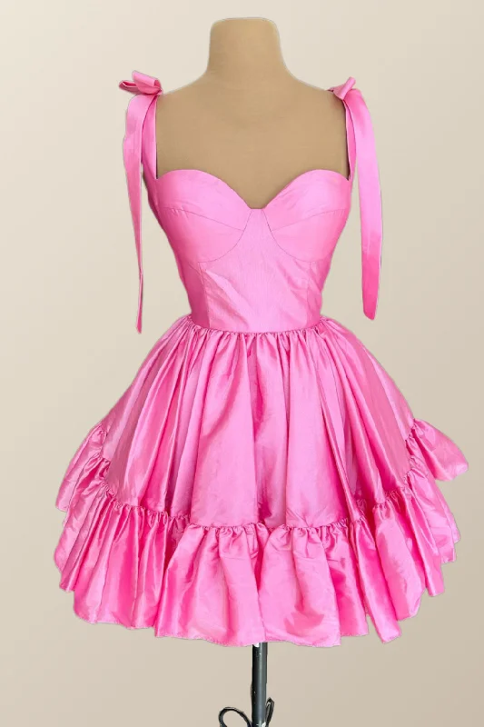 wrap-around dressBow Straps Pink A-line Short Princess Dress