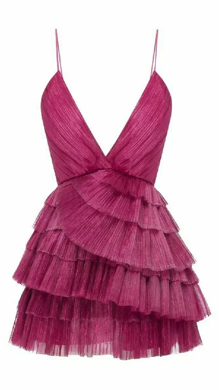 sophisticated dressRuffled Spaghetti-Neck Party Sexy Mini Dress A-line Homecoming Dress Short Y635