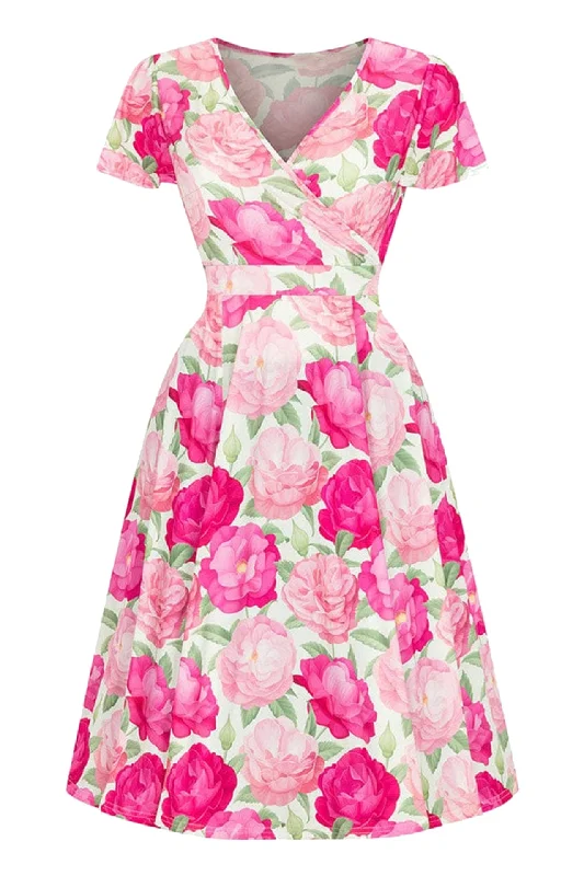 romantic dressPink Floral Wrap Dress with Sash