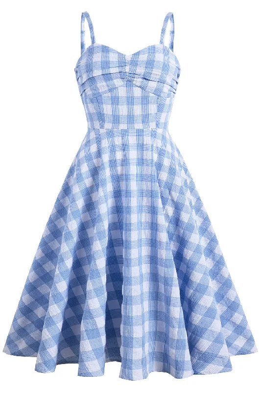 flowy dressStraps Blue Plaid Swing Dress Holiday Dress