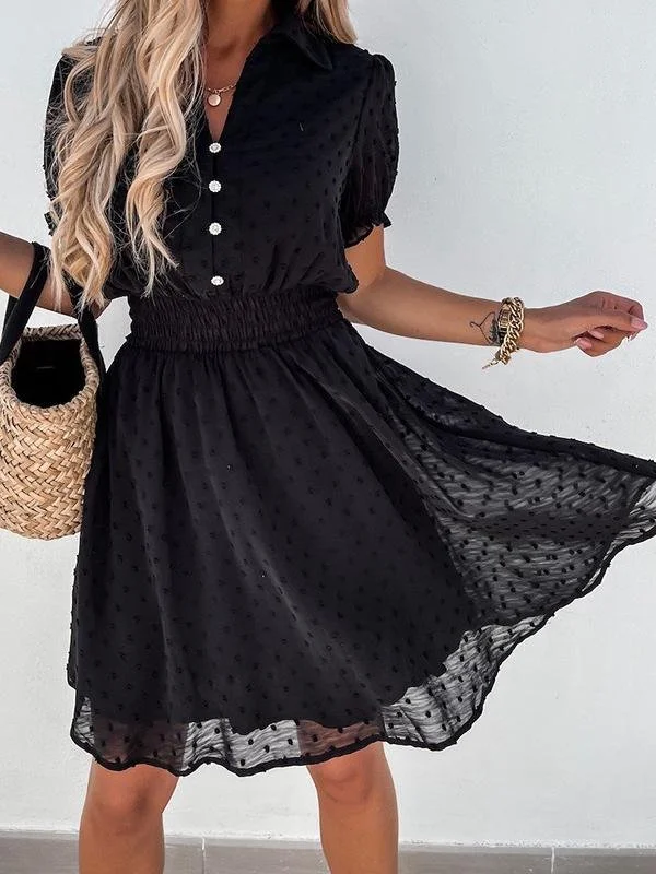 Super Bargain winter dressCasual Black Button Embellished Mesh Dress