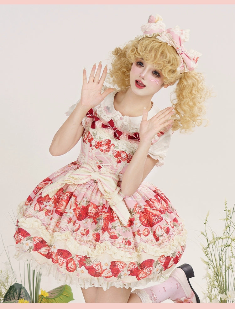 casual slip dressStrawberry Fantasia~Sweet Lolita OP Dress Set Puffy Dress Long JSK and Shirt