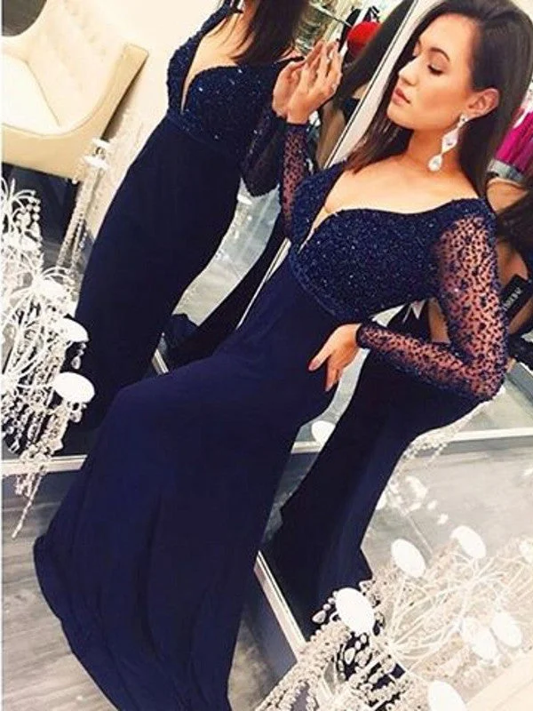 Last Chance diy prom dresses Sheath Column V-neck Floor-length Chiffon Prom Dress Evening Dress MK019