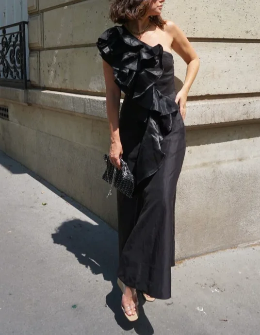 Limited Availability wrap dressClaccy Black A-Line One Shoulder Ruffle Formal Party Dress, DP2359 Limited Availability wrap dressClaccy Black A-Line One Shoulder Ruffle Formal Party Dress, DP2359