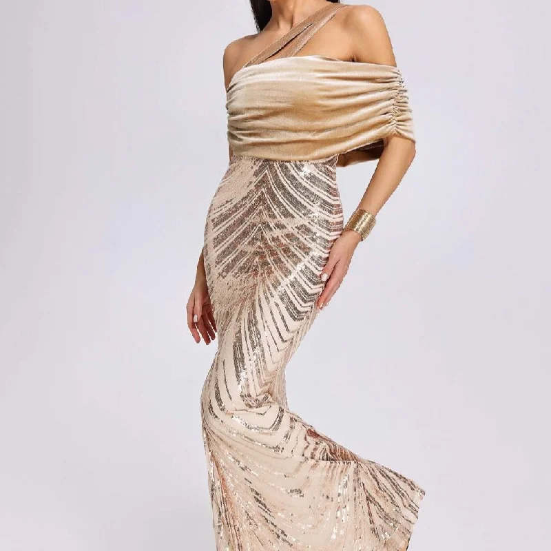 Savings Bonanza bohemian dressKittenAlarm - Emerlynn Strapless Sequin Maxi Dress