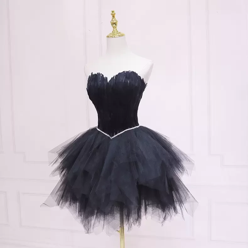 mini dressBlack Tulle Short Homecoming Dress Strapless Homecoming Dress s38