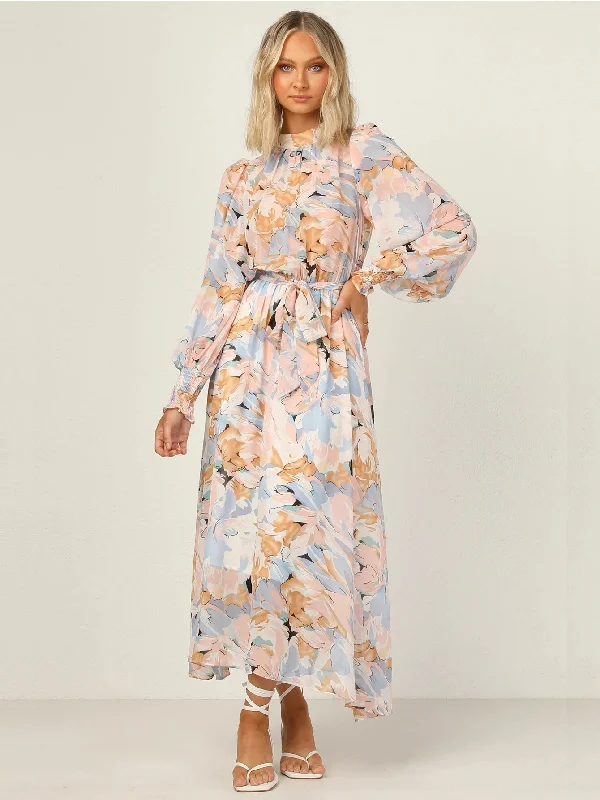Act Now ruched dressKittenAlarm - Oversized Floral Print Self Waist Tie Dress