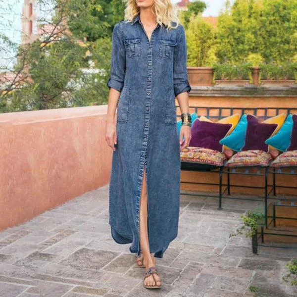 Price Cut layered dressKittenAlarm - Simone Button Down Denim Shirt Dress