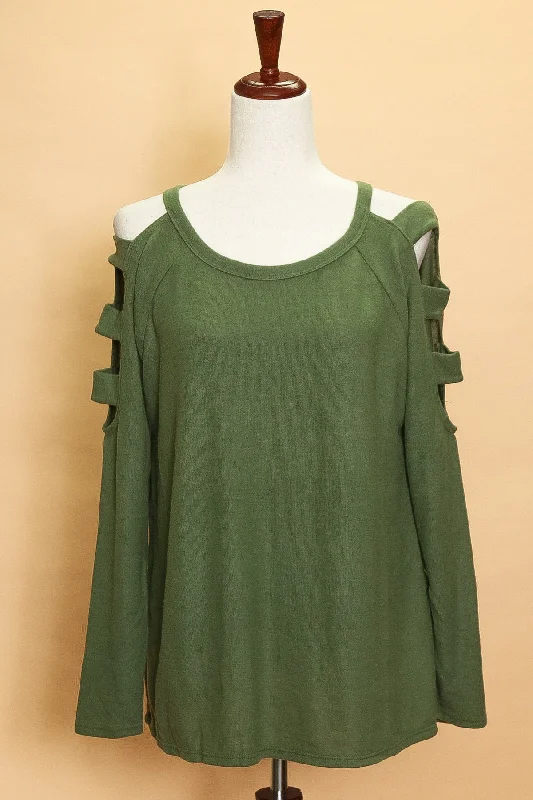 Online Exclusive Olive Shoulder Cut Out Sweater