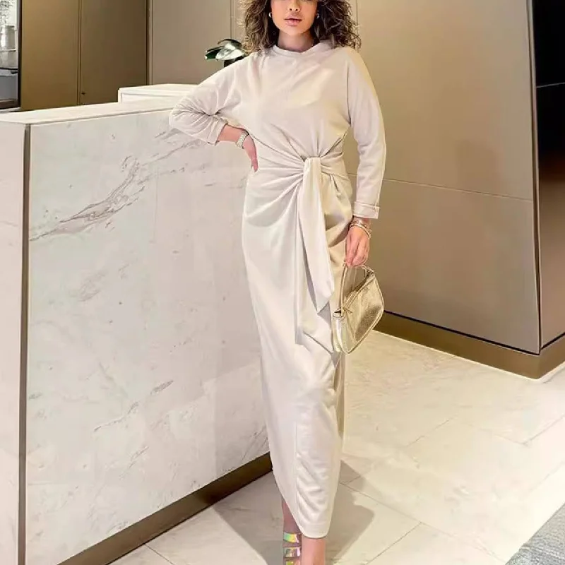 Deal Explosion trendy dressCREPE LACE-UP SLIM-FIT LONG-SLEEVED DRESS_CWDMD2332
