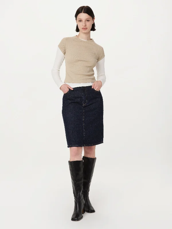 Super Sale lace-up dressThe Denim Midi Skirt in Dark Wash