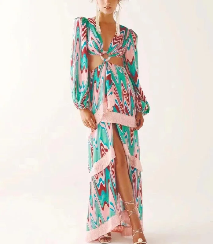 Limited Time Offer chic shift dressKittenAlarm - Marie Ring Linked Fluid Pattern Layered Tassel Dress Limited Time Offer chic shift dressKittenAlarm - Marie Ring Linked Fluid Pattern Layered Tassel Dress