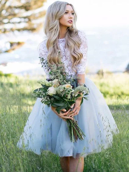 New Arrival Two Piece Homecoming Dresses Half Sleeve Lace Short Prom Dress Party Dress JK689