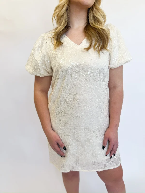 Seasonal Sale casual slip dressGretchen White Sequin Dress