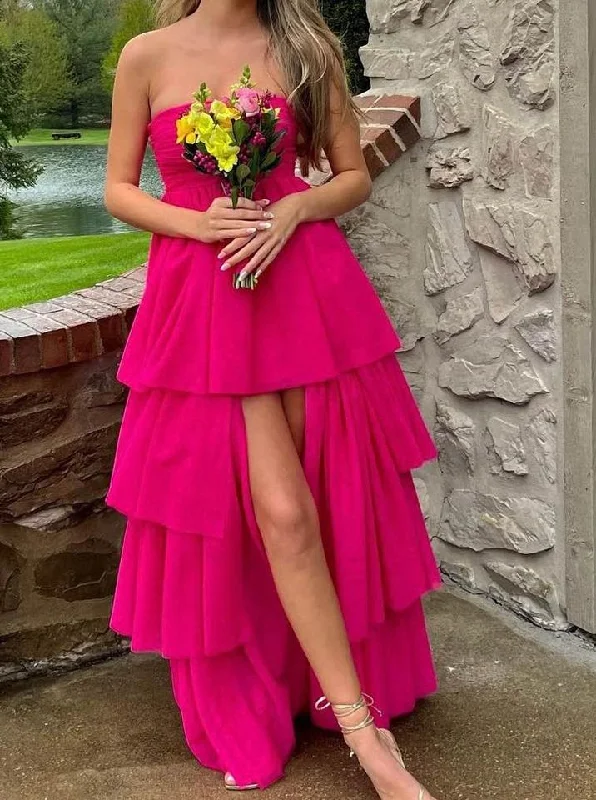 Season Finale Sale A-line dressHot Pink A-Line Strapless Layers Cute Party Dress, DP2581