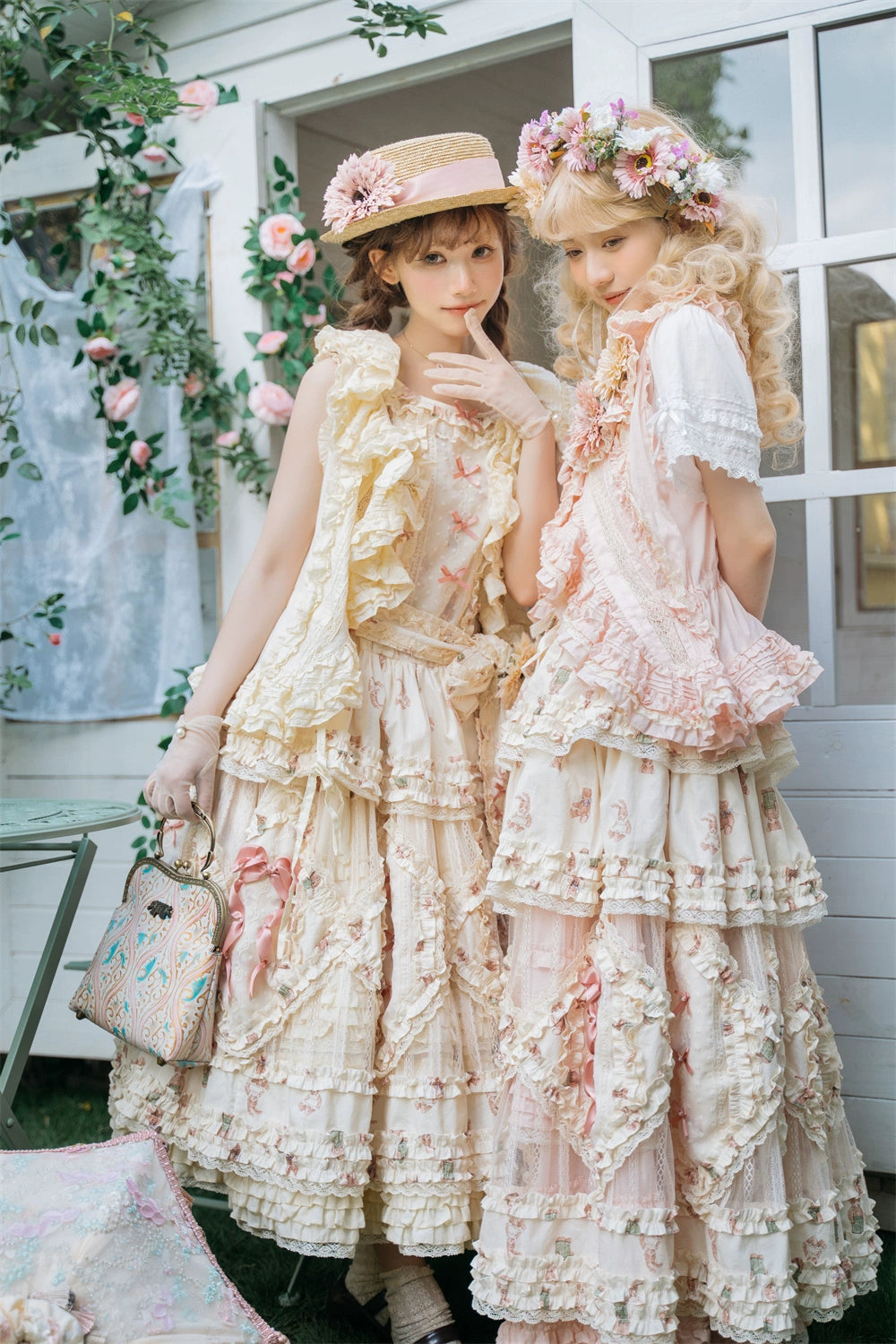 ruched dressMONO GIRL~Rottengburg Bear~Sweet Lolita JSK Print Hollow-out Ruffles Dress