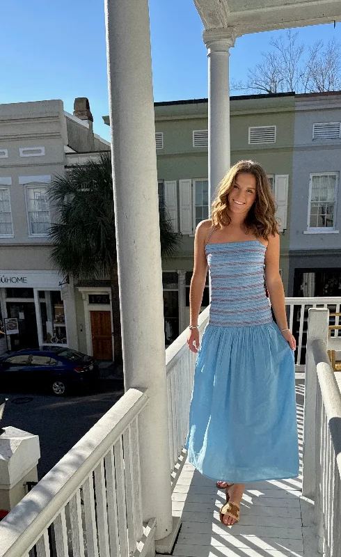 Deal Explosion Hazel Midi Dress Sky Blue with Red