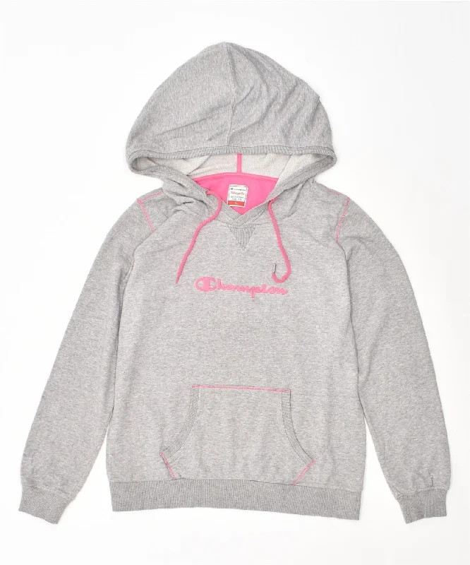 Fantastic Offers soft hoodieCHAMPION Womens Heritage Fit Graphic Hoodie Jumper UK 18 XL Grey Cotton
