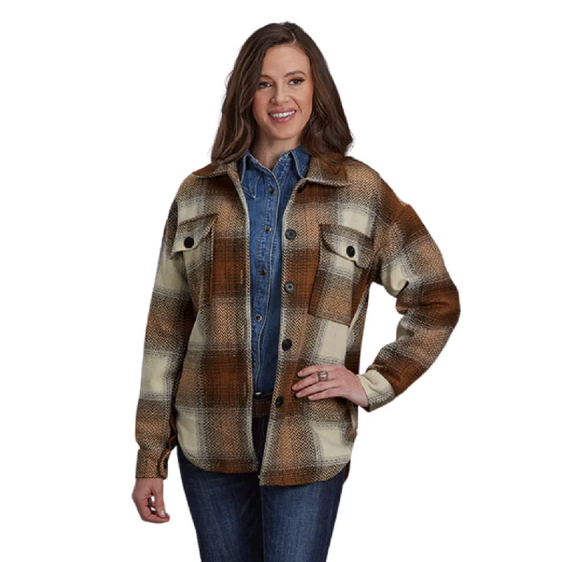 minimalist jacketWomen's Brown Plaid Flannel Shirt Jacket 03-098-0119-1805