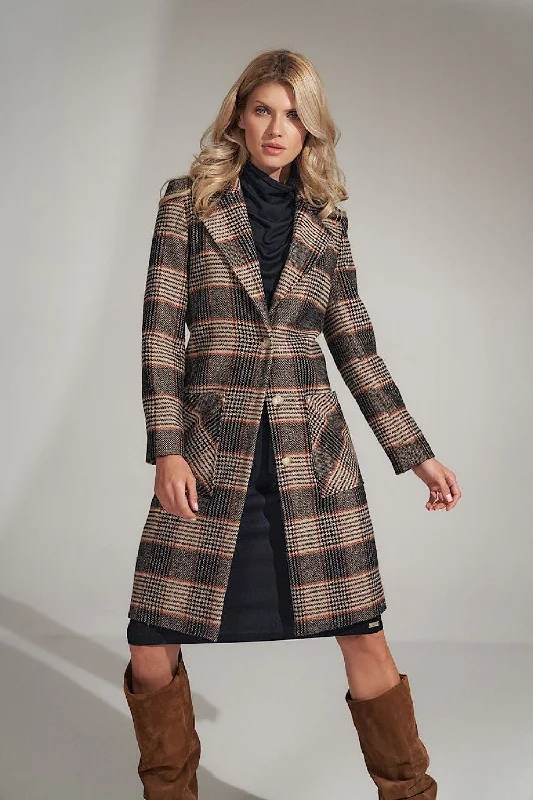 Holiday Sale Classic, warm checked coat with large lapels Figl