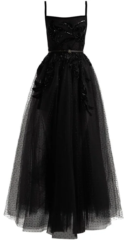 t-shirt dressSquare-neck Embellished Polka-dot Tulle Gown New Arrival Black A-line Prom Dress Y342