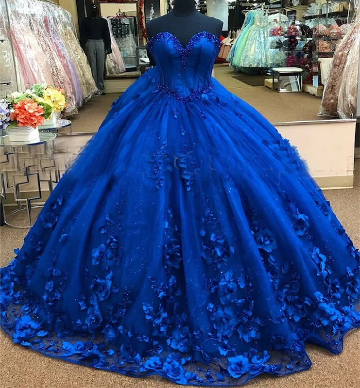 denim dressRoyal Blue Princess Dress Royal Blue Quinceanera Dress With 3D Flowers Stunning Ball Gown Y281