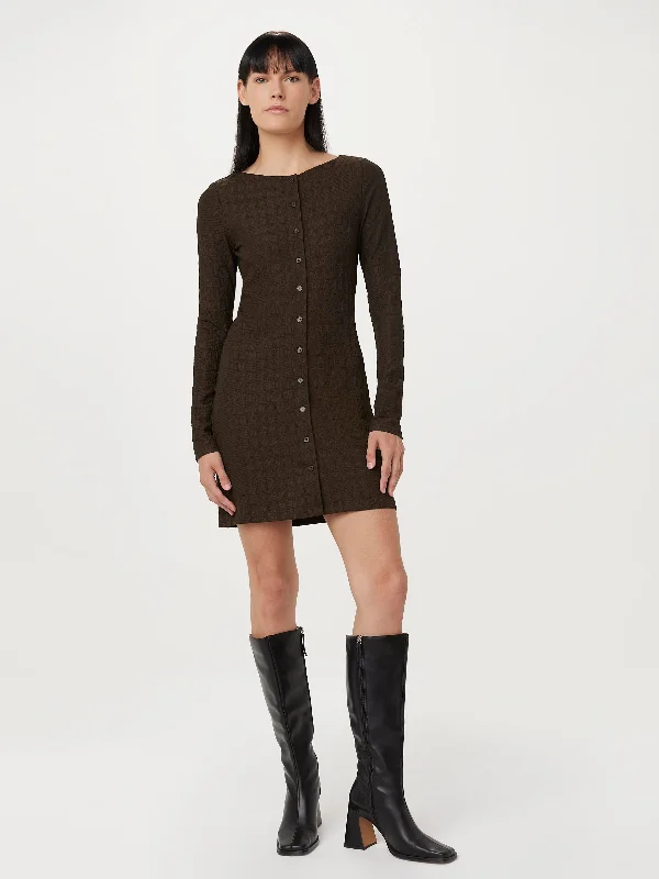 Great Bargains elegant dressThe Buttoned Mini Dress in Brown Black