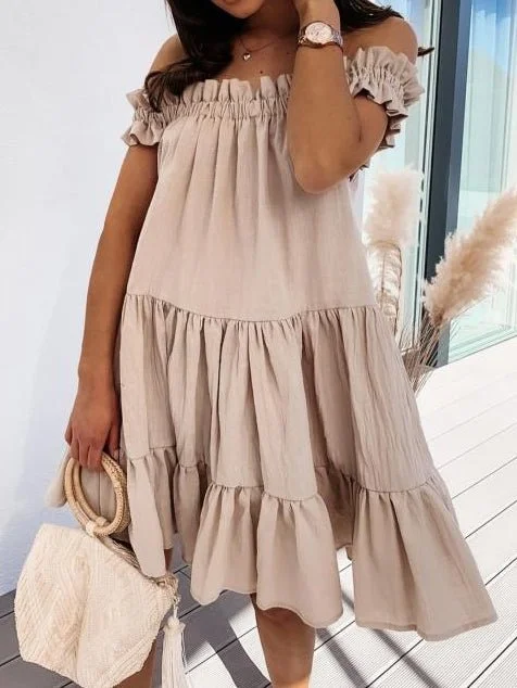 Deal Frenzy summer floral dressLoose One Word Collar Ruffle Dress