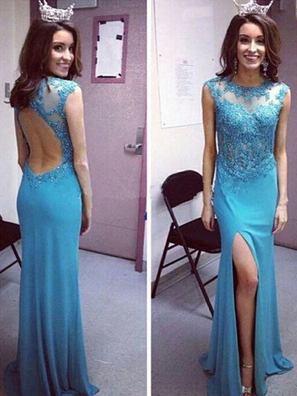Deal Explosion backless prom dresses Sheath/Column Scoop Floor-length Chiffon Prom Dress/Evening Dress #MK078