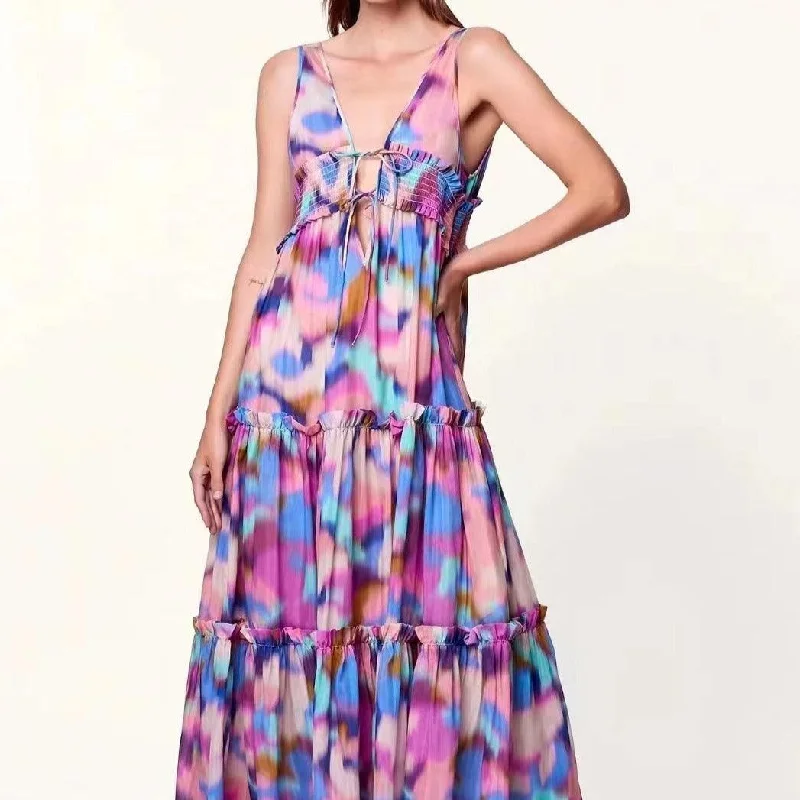 Final Clearance v-neck dressKittenAlarm - Rachael Floral-Print Tiered Dress