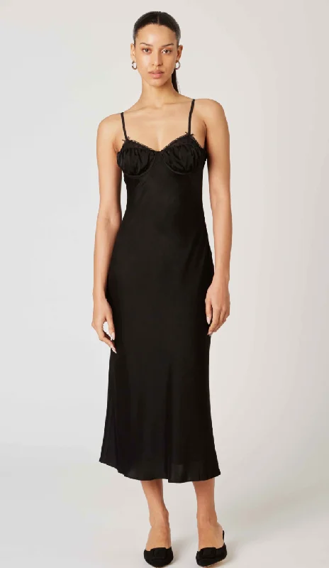 Discount Deals casual slip dressBlack Satin Midi Corset Dress by NIA