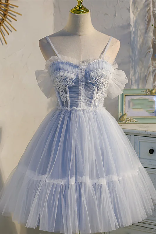 bohemian dressLight Blue Tulle Short A-line Homecoming Dress