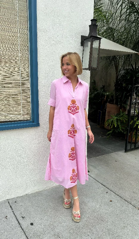 Super Bargain Darren Midi Dress Short Sleeve Row Pink Milos