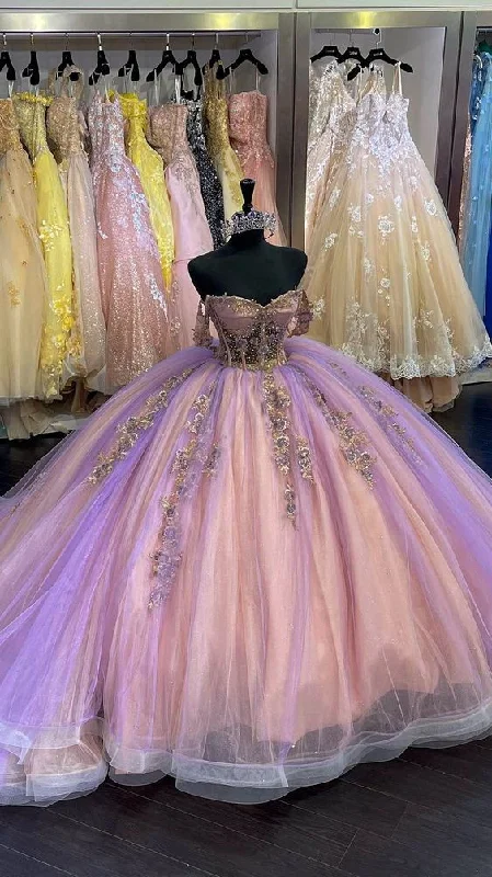 draped dressElegant Off The Shoulder Ball Gown With Appliques ,Princess Dress,Sweet 15 Dress Y1388