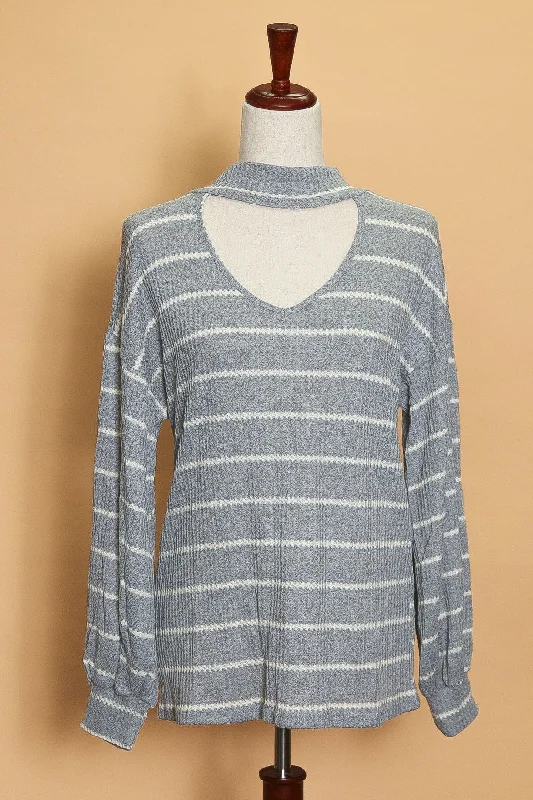 Final Markdown Grey Stripe Scoop Cut Sweater