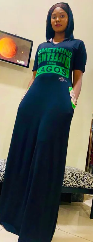 Today’s Special elegant maxi dressBLACK MAXI SOMETHING DIFFERENT FROM LAGOS HOODED w GREEN ANKARA DETAIL Today’s Special elegant maxi dressBLACK MAXI SOMETHING DIFFERENT FROM LAGOS HOODED w GREEN ANKARA DETAIL