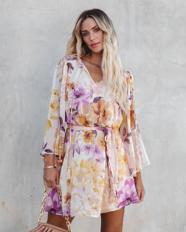 Limited Quantity off-shoulder dressDamaya Floral Chiffon Tassel Dress